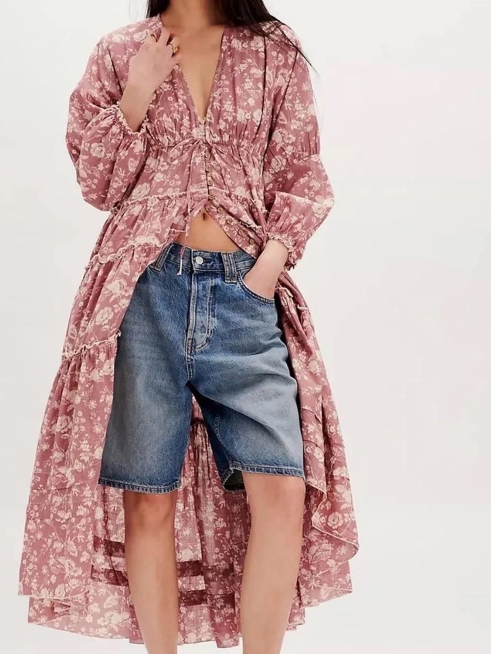 Free People Dusty Rose Floral Midi Dress